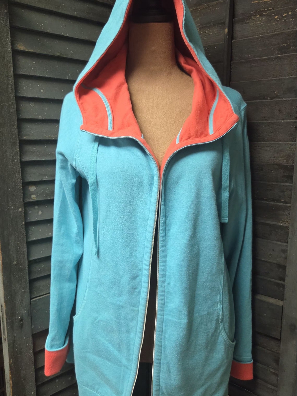Tommy Bahama Turquoise Hoodie with Coral Lining